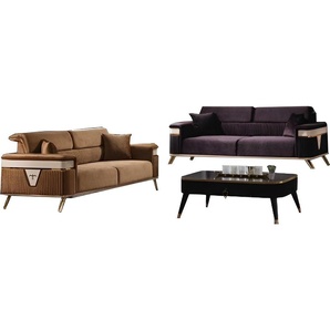AEA Designer Wohnzimmer Set Sofa Lila 2tlg. Sofagarnitur 3+3 Sitzer Braun Couchen JVM4069943260724