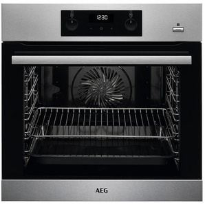 AEG Einbaubackofen , Schwarz, Edelstahl , Metall, Glas , A+,A+ , 59.5x59.4x56.7 cm , Elektronikuhr, Kühlgebläse , Küchen, Küchenelektrogeräte, Backöfen, Einbaubacköfen