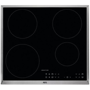 AEG Induktionskochfeld , Schwarz, Edelstahl , Metall, Glas , 57.6x51.6 cm , Kindersicherung, Sicherheitsabschaltung, Hauptschalter, Restwärmeanzeige je Kochzone, Topferkennung, Kochsensor, Warmhaltestufe , Küchen, Küchenelektrogeräte, Kochfelder,