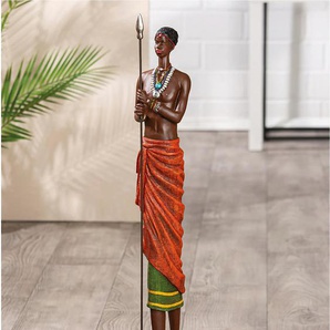Afrikafigur CASABLANCA BY GILDE Figur Mann Arbore Dekofiguren Gr. B/H/T: 18,5 cm x 82,5 cm x 14 cm, orange (orange, schwarz) Weitere Figuren Skulpturen