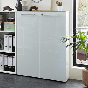 Aktenordnerschrank in Weiß mit Glas beschichtet abschließbar