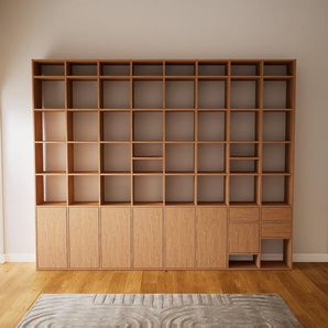 Aktenregal Eiche - Büroregal: Schubladen in Eiche & Türen in Eiche - Hochwertige Materialien - 310 x 252 x 34 cm, konfigurierbar