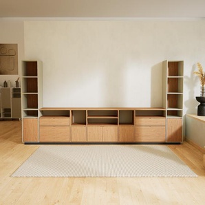 Aktenregal Eiche - Büroregal: Schubladen in Eiche & Türen in Eiche - Hochwertige Materialien - 380 x 200 x 47 cm, konfigurierbar