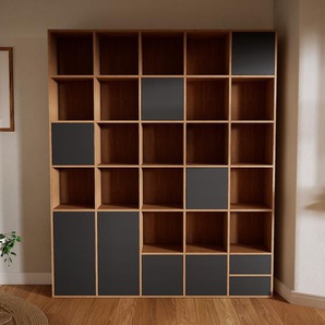 Aktenregal Eiche - Büroregal: Schubladen in Graphitgrau & Türen in Graphitgrau - Hochwertige Materialien - 195 x 233 x 34 cm, konfigurierbar