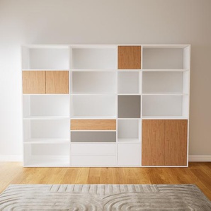 Aktenregal Eiche - Büroregal: Schubladen in Weiß & Türen in Eiche - Hochwertige Materialien - 264 x 195 x 34 cm, konfigurierbar