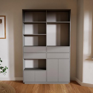 Aktenregal Hellgrau - Büroregal: Schubladen in Grau & Türen in Grau - Hochwertige Materialien - 151 x 238 x 34 cm, konfigurierbar