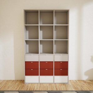 Aktenregal Hellgrau - Flexibles Büroregal: Schubladen in Terrakotta - Hochwertige Materialien - 118 x 196 x 34 cm, konfigurierbar