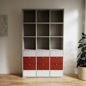 Aktenregal Hellgrau - Flexibles Büroregal: Schubladen in Terrakotta - Hochwertige Materialien - 118 x 196 x 34 cm, konfigurierbar