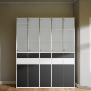 Aktenregal Kristallglas klar - Büroregal: Schubladen in Graphitgrau & Türen in Kristallglas klar - Hochwertige Materialien - 195 x 234 x 47 cm, konfigurierbar