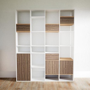 Aktenregal Nussbaum - Büroregal: Schubladen in Nussbaum & Türen in Nussbaum - Hochwertige Materialien - 156 x 195 x 34 cm, konfigurierbar