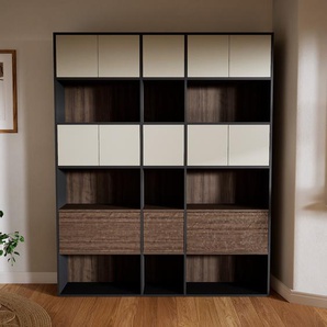 Aktenregal Nussbaum - Büroregal: Schubladen in Nussbaum & Türen in Taupe - Hochwertige Materialien - 190 x 233 x 34 cm, konfigurierbar