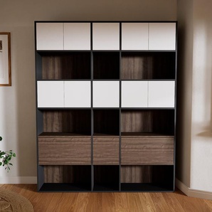 Aktenregal Nussbaum - Büroregal: Schubladen in Nussbaum & Türen in Weiß - Hochwertige Materialien - 190 x 233 x 34 cm, konfigurierbar