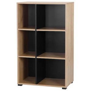 Aktenregal PLACES OF STYLE Moid Regale Gr. B/H/T: 64,5 cm x 106 cm x 40 cm, 6 St. offene Fächer, braun (eiche natur, schwarzer graphit) Aktenregale Bücherregal, Höhe 106 cm