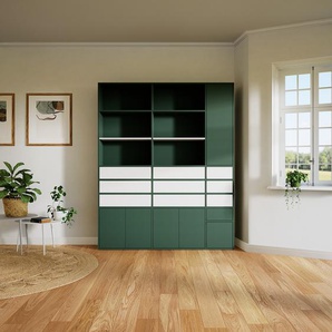 Aktenregal Waldgrün - Büroregal: Schubladen in Weiß & Türen in Waldgrün - Hochwertige Materialien - 190 x 233 x 34 cm, konfigurierbar