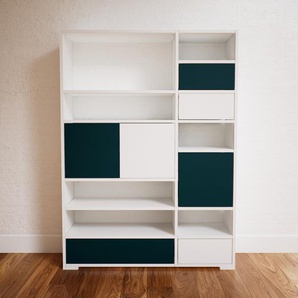 Aktenregal Weiß - Büroregal: Schubladen in Blaugrün & Türen in Blaugrün - Hochwertige Materialien - 115 x 158 x 34 cm, konfigurierbar