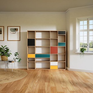 Aktenregal Weiß - Büroregal: Schubladen in Blaugrün & Türen in Schwarz - Hochwertige Materialien - 192 x 196 x 34 cm, konfigurierbar