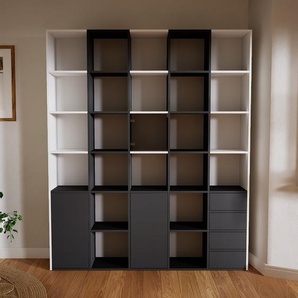 Aktenregal Weiß - Büroregal: Schubladen in Graphitgrau & Türen in Graphitgrau - Hochwertige Materialien - 195 x 233 x 34 cm, konfigurierbar