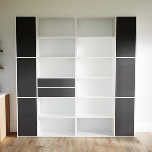 Aktenregal Weiß - Büroregal: Schubladen in Graphitgrau & Türen in Graphitgrau - Hochwertige Materialien - 228 x 233 x 34 cm, konfigurierbar