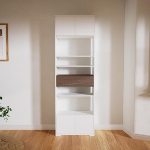 Aktenregal Weiß - Büroregal: Schubladen in Nussbaum & Türen in Weiß - Hochwertige Materialien - 77 x 234 x 34 cm, konfigurierbar
