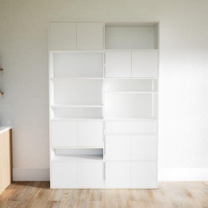 Aktenregal Weiß - Büroregal: Schubladen in Weiß & Türen in Weiß - Hochwertige Materialien - 151 x 233 x 34 cm, konfigurierbar