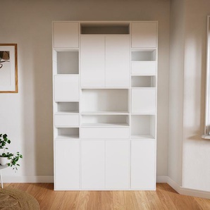 Aktenregal Weiß - Büroregal: Schubladen in Weiß & Türen in Weiß - Hochwertige Materialien - 154 x 252 x 34 cm, konfigurierbar