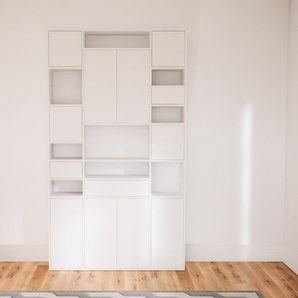 Aktenregal Weiß - Büroregal: Schubladen in Weiß & Türen in Weiß - Hochwertige Materialien - 154 x 252 x 34 cm, konfigurierbar