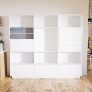 Aktenregal Weiß - Büroregal: Schubladen in Weiß & Türen in Weiß - Hochwertige Materialien - 226 x 200 x 34 cm, konfigurierbar
