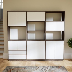 Aktenregal Weiß - Büroregal: Schubladen in Weiß & Türen in Weiß - Hochwertige Materialien - 226 x 200 x 34 cm, konfigurierbar