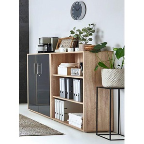Aktenschrank 2-teilig 85 x 114 x 33cm Braun/Eiche Sonoma Dekor/Hochglanz Anthrazit