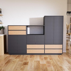 Aktenschrank Graphitgrau - Büroschrank: Schubladen in Eiche & Türen in Graphitgrau - Hochwertige Materialien - 226 x 162 x 47 cm, Modular