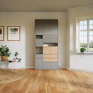 Aktenschrank Grau - Büroschrank: Schubladen in Eiche & Türen in Grau - Hochwertige Materialien - 115 x 252 x 34 cm, Modular
