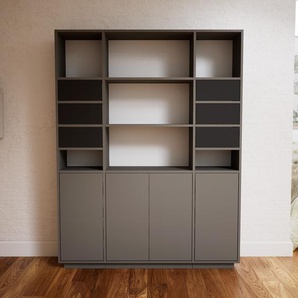 Aktenschrank Grau - Büroschrank: Schubladen in Graphitgrau & Türen in Grau - Hochwertige Materialien - 154 x 200 x 34 cm, Modular