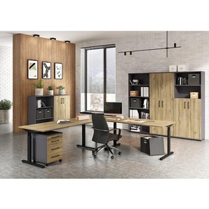 Aktenschrank GW-Profi 2.0 III 80 x 200 x 40cm Braun/Grau/Eiche Grandson Dekor/Graphit