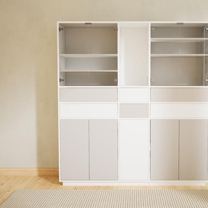 Aktenschrank Hellgrau - Büroschrank: Schubladen in Hellgrau & Türen in Kristallglas klar - Hochwertige Materialien - 190 x 200 x 47 cm, Modular