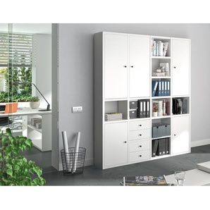 Aktenschrank-Kombination II 185 x 221 x 33cm Weiß/Lack Weiß