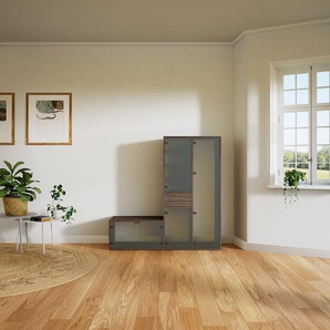 Aktenschrank Kristallglas klar - Büroschrank: Schubladen in Nussbaum & Türen in Kristallglas klar - Hochwertige Materialien - 154 x 156 x 47 cm, Modular