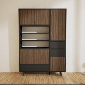 Aktenschrank Nussbaum - Büroschrank: Schubladen in Graphitgrau & Türen in Nussbaum - Hochwertige Materialien - 115 x 168 x 34 cm, Modular