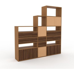 Aktenschrank Nussbaum - Büroschrank: Schubladen in Nussbaum & Türen in Nussbaum - Hochwertige Materialien - 190 x 195 x 34 cm, Modular
