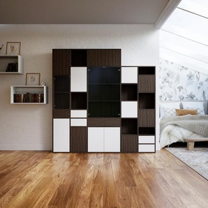 Aktenschrank Nussbaum - Büroschrank: Schubladen in Weiß & Türen in Nussbaum - Hochwertige Materialien - 231 x 233 x 34 cm, Modular