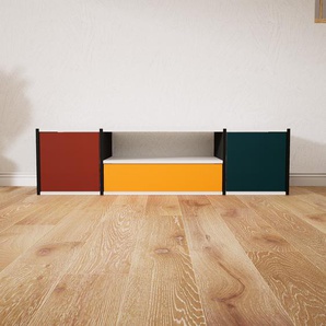 Aktenschrank Terrakotta - Büroschrank: Schubladen in Gelb & Türen in Blaugrün - Hochwertige Materialien - 154 x 40 x 47 cm, Modular