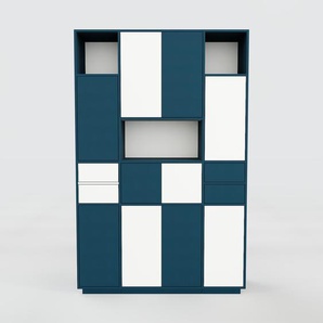 Aktenschrank Weiß - Büroschrank: Schubladen in Blau & Türen in Blau - Hochwertige Materialien - 154 x 238 x 47 cm, Modular