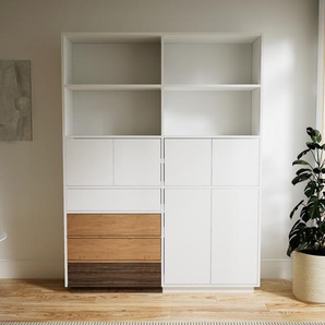 Aktenschrank Weiß - Büroschrank: Schubladen in Eiche & Türen in Weiß - Hochwertige Materialien - 151 x 200 x 34 cm, Modular