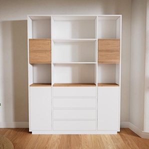 Aktenschrank Weiß - Büroschrank: Schubladen in Eiche & Türen in Weiß - Hochwertige Materialien - 154 x 200 x 34 cm, Modular