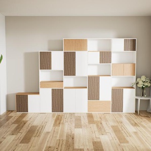 Aktenschrank Weiß - Büroschrank: Schubladen in Eiche & Türen in Weiß - Hochwertige Materialien - 375 x 233 x 34 cm, Modular