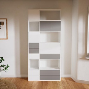 Aktenschrank Weiß - Büroschrank: Schubladen in Grau & Türen in Weiß - Hochwertige Materialien - 115 x 252 x 34 cm, Modular