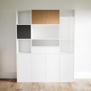 Aktenschrank Weiß - Büroschrank: Schubladen in Grau & Türen in Weiß - Hochwertige Materialien - 154 x 195 x 34 cm, Modular