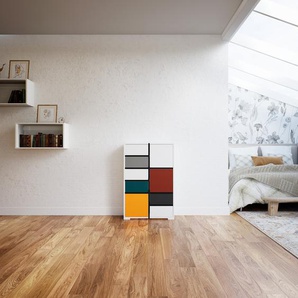 Aktenschrank Weiß - Büroschrank: Schubladen in Weiß & Türen in Terrakotta - Hochwertige Materialien - 79 x 119 x 34 cm, Modular