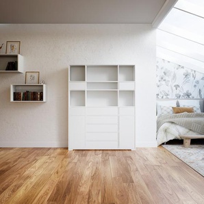 Aktenschrank Weiß - Büroschrank: Schubladen in Weiß & Türen in Weiß - Hochwertige Materialien - 154 x 196 x 34 cm, Modular