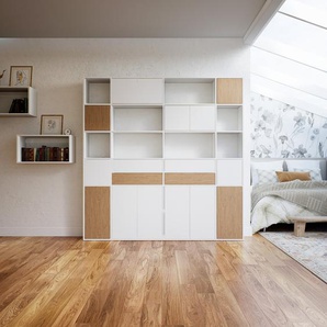 Aktenschrank Weiß - Büroschrank: Schubladen in Eiche & Türen in Weiß - Hochwertige Materialien - 228 x 233 x 34 cm, Modular