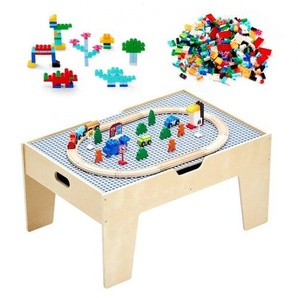 Aktivitätstisch, 290 Bausteine und 30-teiliges Holzeisenbahn-Set, Eisenbahn, Fahrzeuge, Gleise und Zubehör, Holz-Spieltisch für Kinder mit Ablagefläche für Kinder ab 3 Jahren CGKHCZ305216IRWXQ001V0